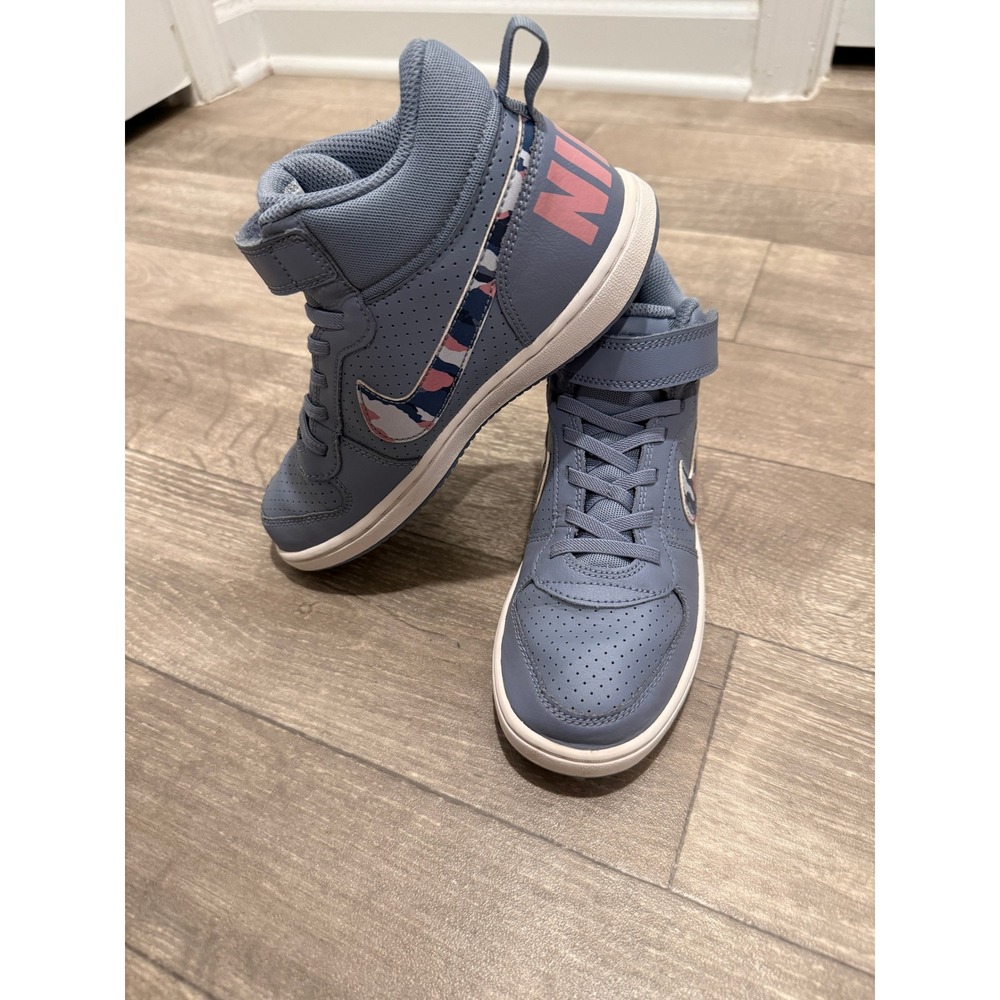 Nike Court Borough Mid Blue Pink Camo High Top Sneakers Style 870026‑401 3Y